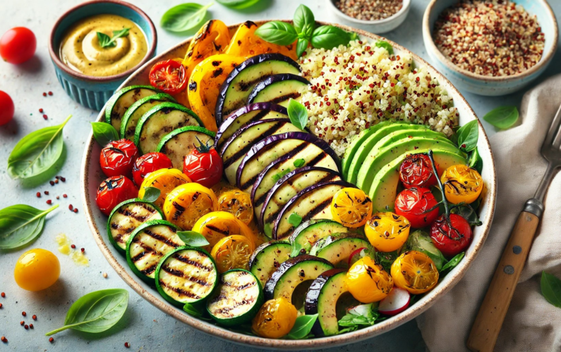 Grilled Veggie & Quinoa Salad with Lemon-Tahini Dressing