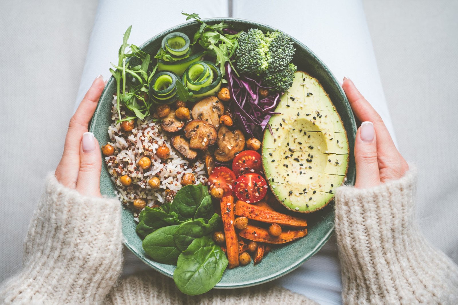 A nutrient-dense whole food plant bowl loaded with polyphenol-rich veggies and fiber to support gut and immune health